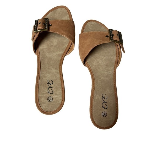 Eve Buckle Sandal Slides Low Heel Camel Color Size 10 - Picture 10 of 15